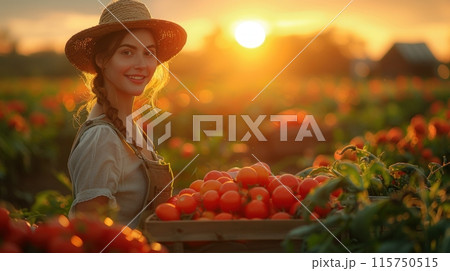 farmer woman harvesting 115750515