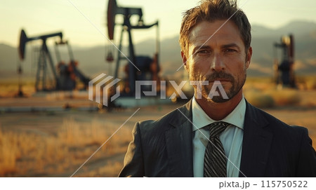 businessman extracting oil businessman extracting oil 115750522