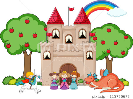 Fairytale Castle with Princesses and Dragon 115750675
