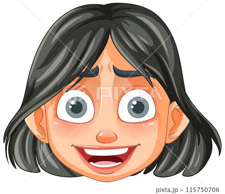 Happy Cartoon Face with Black Hair 115750706