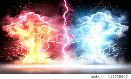 " 相対的な赤と青のエナジーのバトルグラウンド ."<AI生成素材> " 相対的な赤と青のエナジーのバトルグラウンド ."<AI生成素材> 115750967