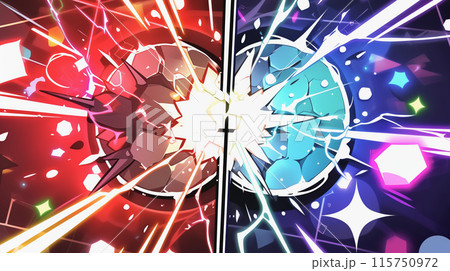 " 相対的な赤と青のエナジーのバトルの背景 ."<AI生成素材> " 相対的な赤と青のエナジーのバトルの背景 ."<AI生成素材> 115750972