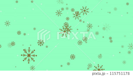 Image of christmas snow falling over green background 115751178