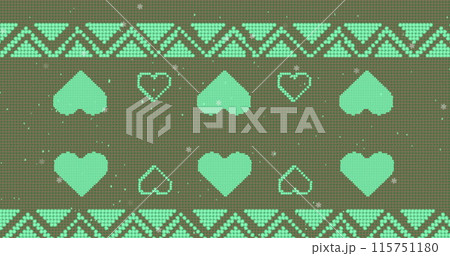 Image of christmas snow falling over pattern on green background 115751180