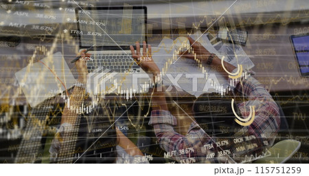 Image of statistics and data processing over business people 115751259
