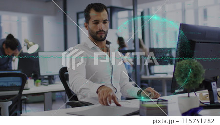 Image of data processing over businessman using smartphone Image of data processing over businessman using smartphone 115751282