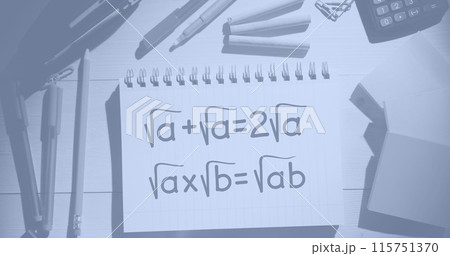 Image of data processing over mathematical equation and school items 115751370