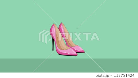 Image of pink high heels icon on green black background 115751424