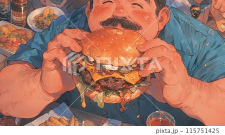man eating burger 115751425