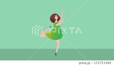 Image of caucasian woman dancing icon on green background 115751480