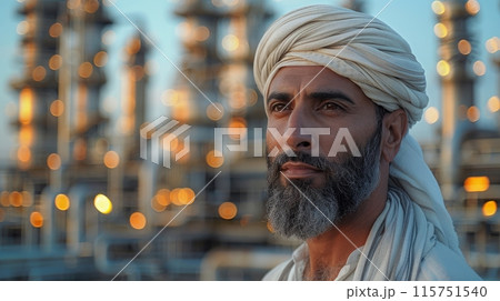 Arab sheikh pumps oil in the desert 115751540