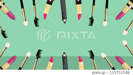 Image of different cosmetics and accesories icons on green black background 115751586