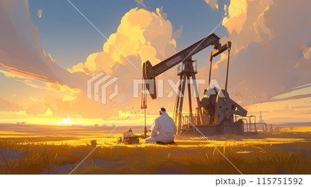 Arab sheikh pumps oil in the desert 115751592