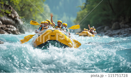 ラフティングでスリル満点の川下り AI画像 ラフティングでスリル満点の川下り AI画像 115751728
