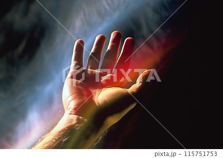 hand reaches out to the light 115751753