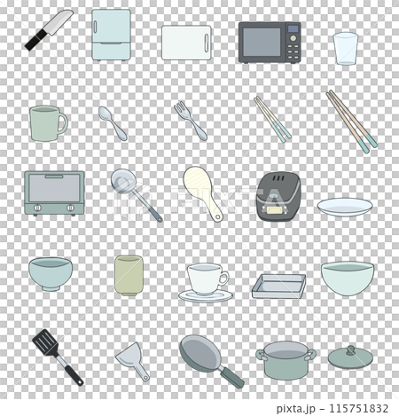 Simple illustration set of kitchen utensils (black line) Simple illustration set of kitchen utensils (black line) 115751832