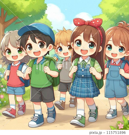 楽しく遠足へ行った小学生たち 115751896