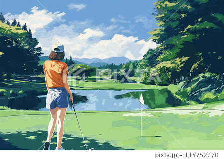 ゴルフをする女性 ゴルフをする女性 115752270
