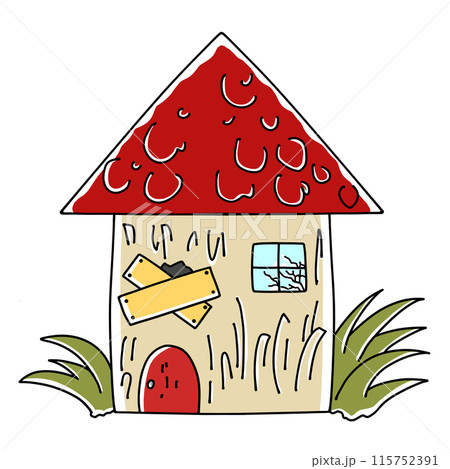 ゆるめシンプルなボロボロの家 ベタ塗り ゆるめシンプルなボロボロの家 ベタ塗り 115752391