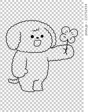 犬・トイプードル／四つ葉のクローバー・線画 115752434
