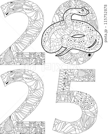 Zentangle stylized snake number 2025 forのイラスト素材