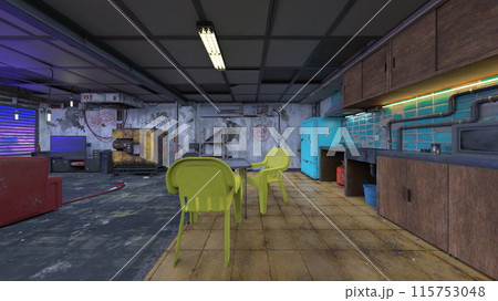 廃墟の荒れた室内 115753048