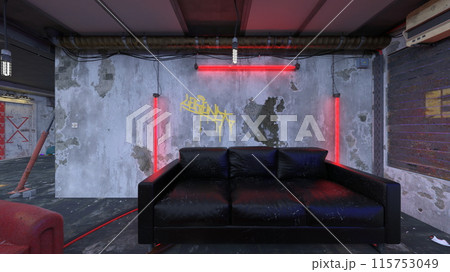 廃墟の荒れた室内 115753049