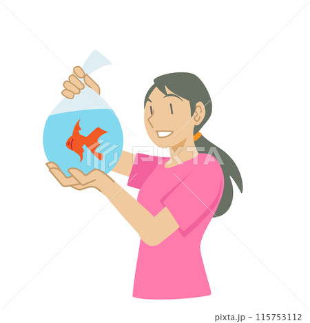 金魚を見つめる女性のイラスト 金魚を見つめる女性のイラスト 115753112