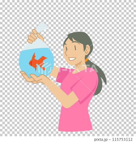 金魚を見つめる女性のイラスト 金魚を見つめる女性のイラスト 115753112