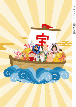 2025年　巳年　宝船に乗った七福神の年賀状 115753126