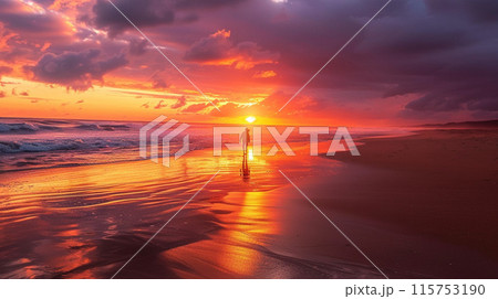 美しい海岸の夕日 115753190