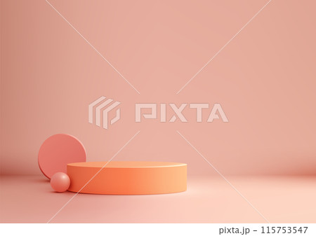 Minimal 3D Round Podium on Pink Background with Circle and Ball Elements for Modern Product Display, Mockup 115753547