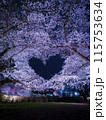 【青森】弘前公園の満開の桜ライトアップと空に浮かぶハートマーク 115753634