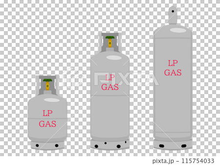 3タイプのプロパンガス(LPG)ボンベ 3タイプのプロパンガス(LPG)ボンベ 115754033