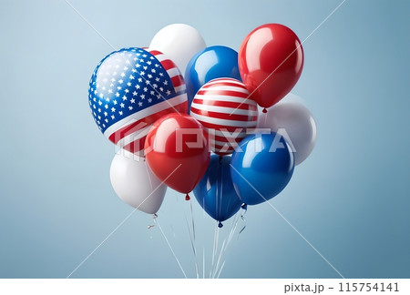 Balloons with USA flag isolated on blue background 115754141