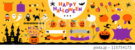 ハッピーハロウィンのイラスト・フレームセット テキスト無し / ハッピーハロウィンのイラスト・フレームセット テキスト無し / 115754173