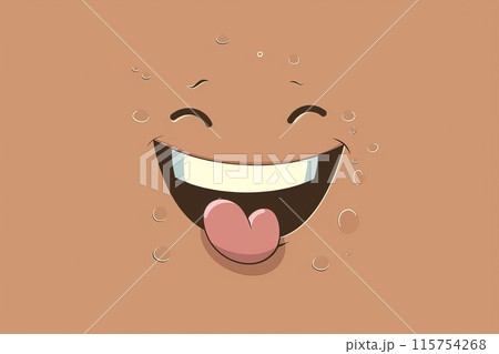 Playful cartoon face illustration with tongue sticking out and happy expression 115754268