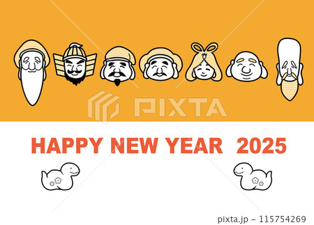 2025年　巳年　ポップな七福神の年賀状 115754269