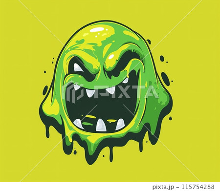 Green slime monster logo design with dripping - Stock