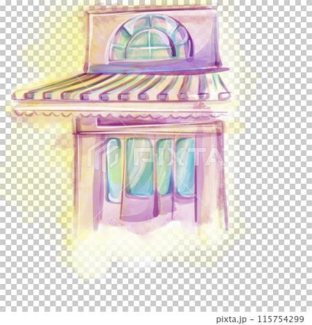 Watercolor Street cafe building. Hand drawn illustration isolated on white background. Showcase of France Watercolor Street cafe building. Hand drawn illustration isolated on white background. Showcase of France 115754299