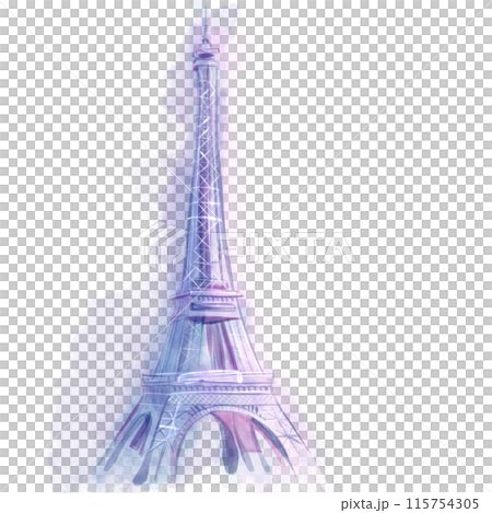 Watercolor illustration of Eiffel Tower. Travel to Paris poster, greeting card, print with hand drawn calligraphy lettering. France famous symbol isolated  115754305
