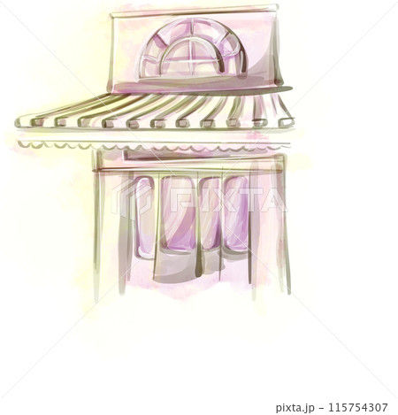 Paris outdoor cafe. Watercolor hand painted house. For print, poster, postcard, illustration, invitation, greeting card, packaging design, element design, stickers 115754307