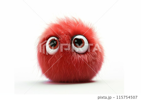 Cute red furry ball character with big eyes isolated on white background 115754507
