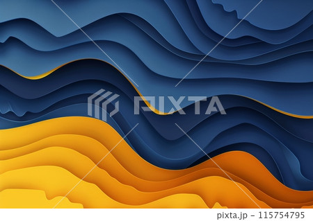 Abstract blue and yellow paper cut art background with wavy layers Abstract blue and yellow paper cut art background with wavy layers 115754795