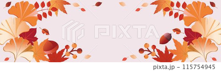 秋　バナー　広告　フレーム　紅葉　もみじ　イチョウ　風景　シルエット　コピースペース　イラスト素材 115754945