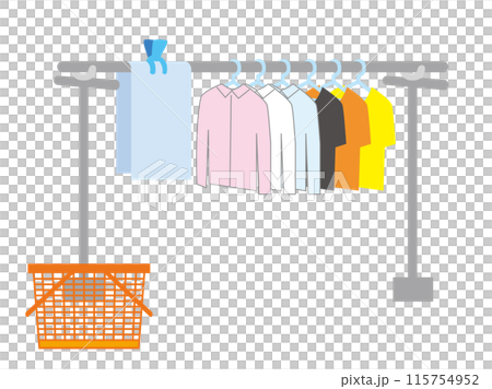 物干しに並んだ洗濯物のイラスト、カラー 115754952