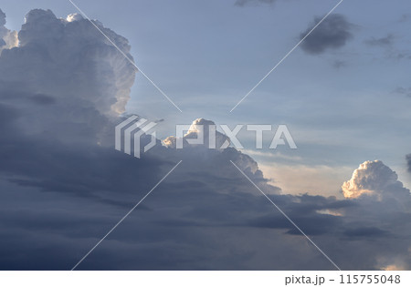 The sky is being covered with fluffy white clouds. 115755048