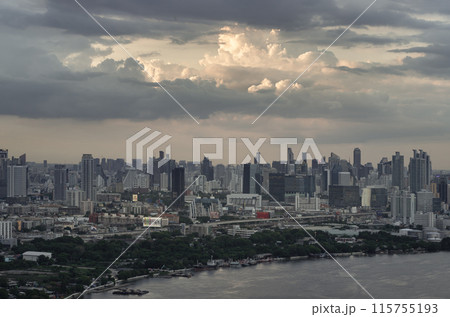 Amazing clouds in the sky over large metropolitan city of bangkok along Chao Phraya riverside. Amazing clouds in the sky over large metropolitan city of bangkok along Chao Phraya riverside. 115755193