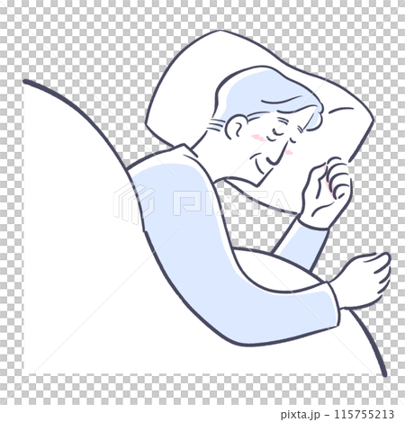 Senior man sleeping comfortably on his side Senior man sleeping comfortably on his side 115755213