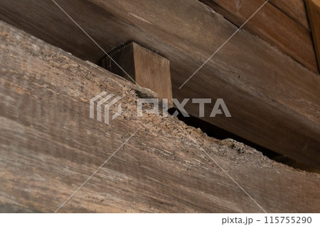 シロアリに食われている日本家屋の柱 115755290